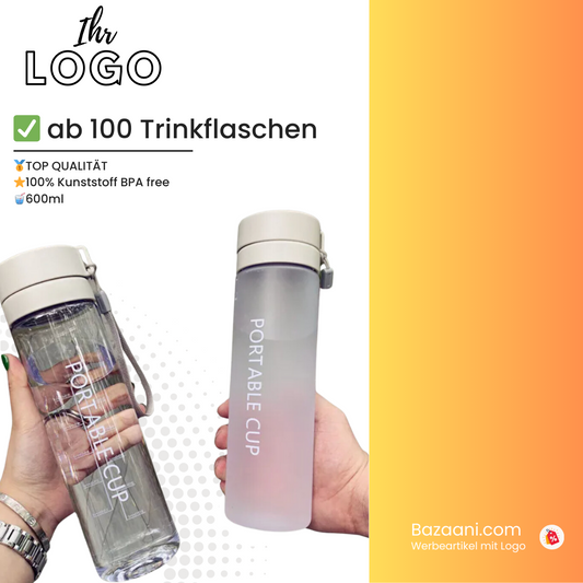 100 Kunststoff Trinkflaschen je 600ml | Werbeartikel zertifiziert und BPA free